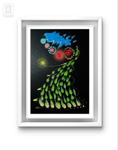 Silazak u harem, mix media na papiru, 60x40cm, 2025