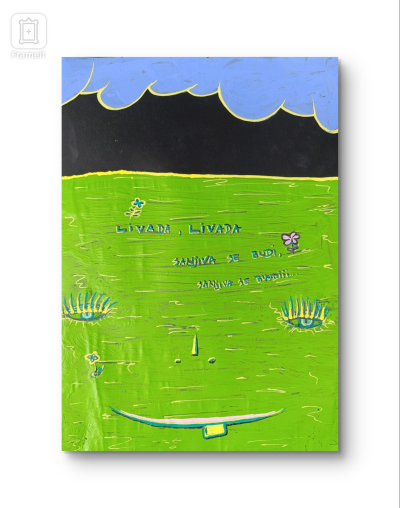 Buđenje livade, mix media na papiru, 60x40cm cm, 2025