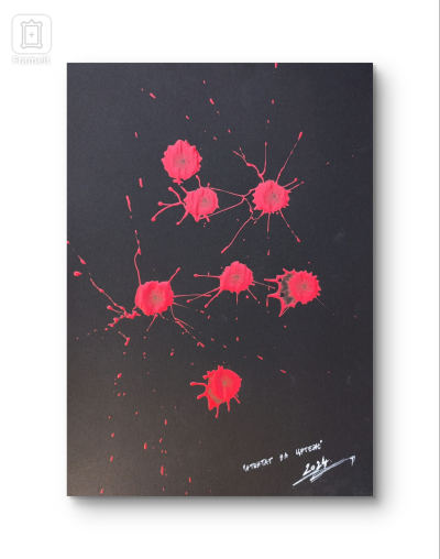 Atentat na crtež, mix na papiru, 60x40cm, 2025