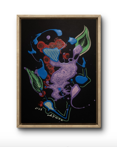 KOSMIČKI PROLEĆNI BLJESAK, mix media na papiru, 30x20cm, 2025