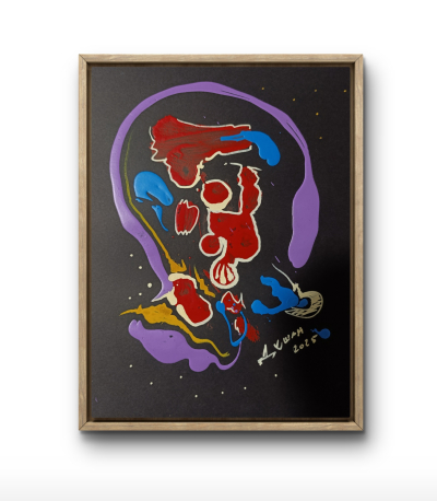 LJUBIČASTA AURA' mix media na papiru 30x20cm, 2025